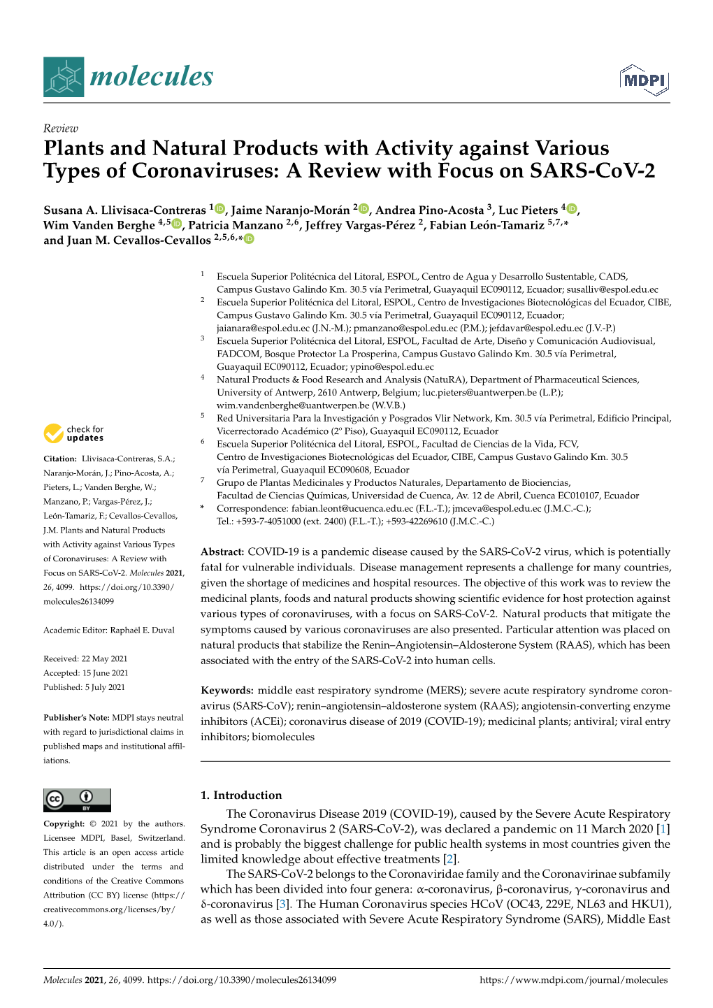 A Review with Focus on SARS-Cov-2