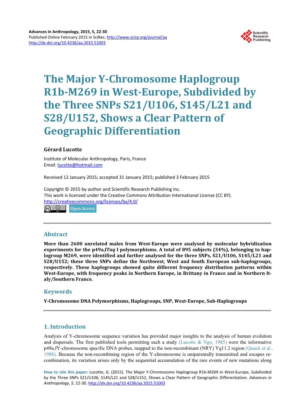 The Major Y-Chromosome Haplogroup R1b-M269 in West