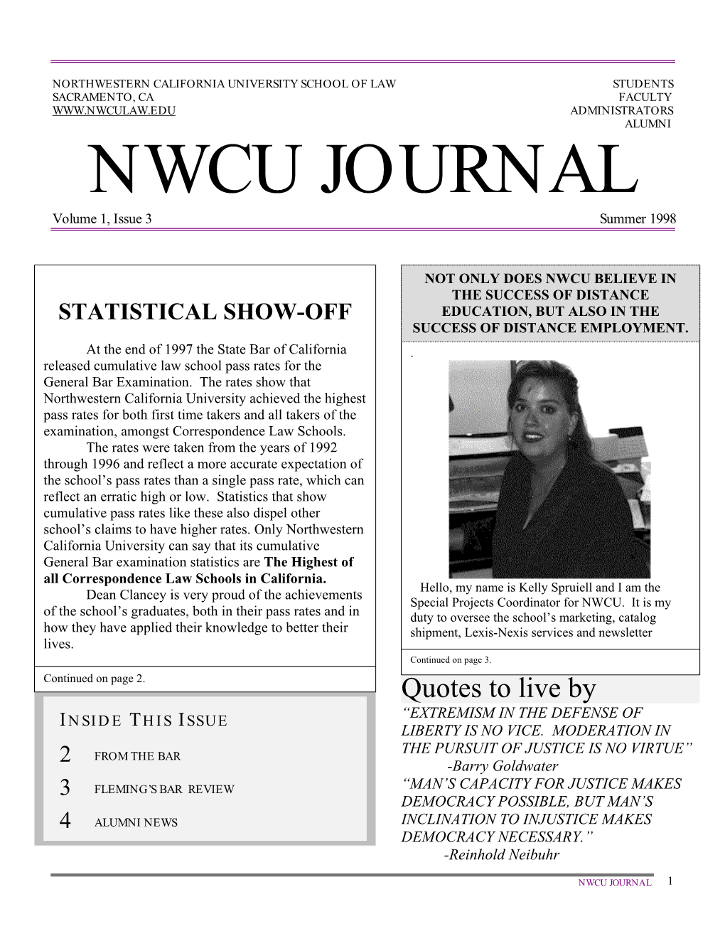 NWCU JOURNAL Volume 1, Issue 3 Summer 1998