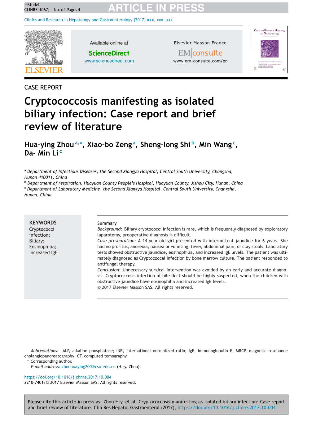 Cryptococcosis Manifesting As Isolated Biliary Infection: Case Report