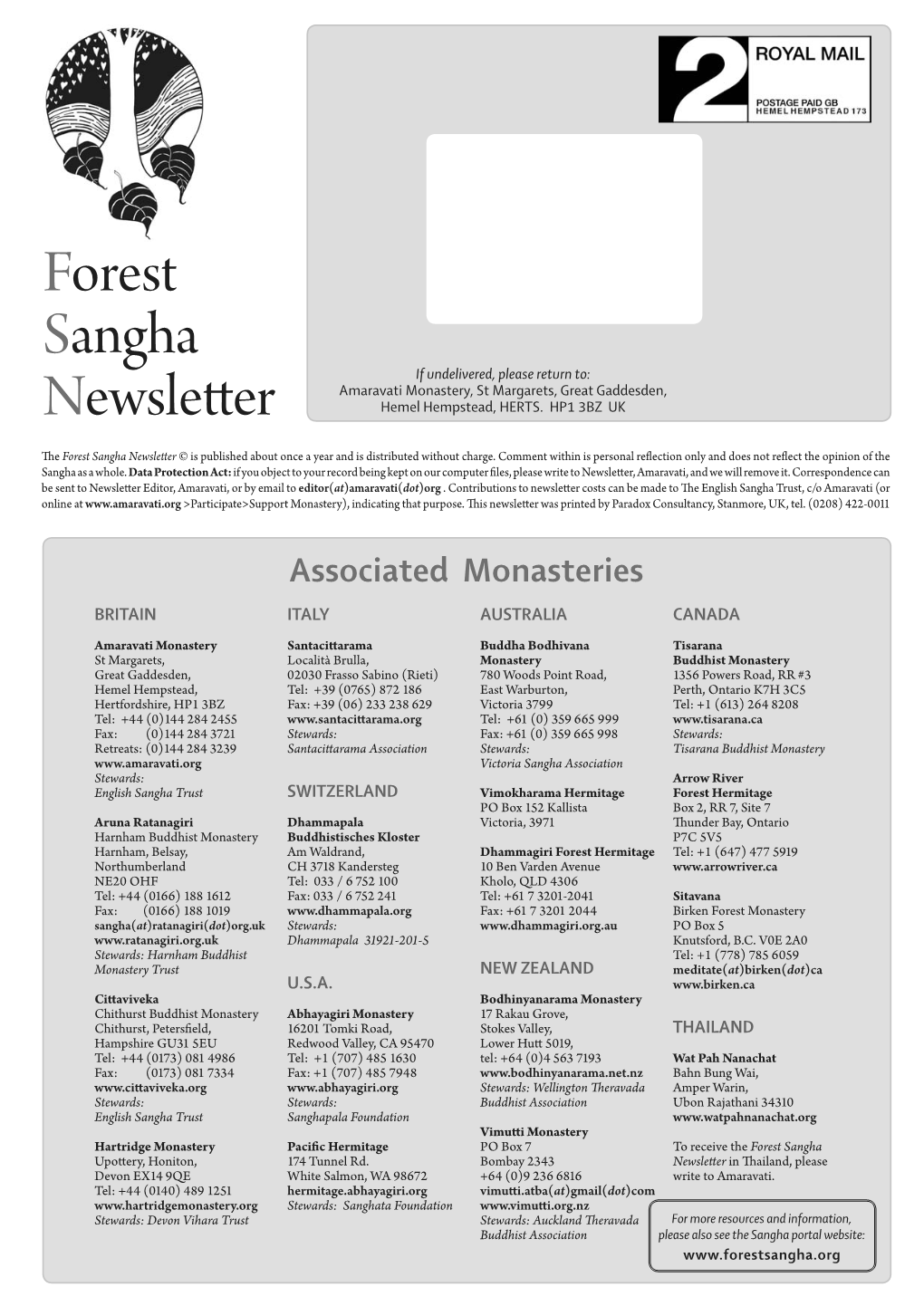 Forest Sangha Newsletter © Is Published About Once a Year and Is Distributed Without Charge