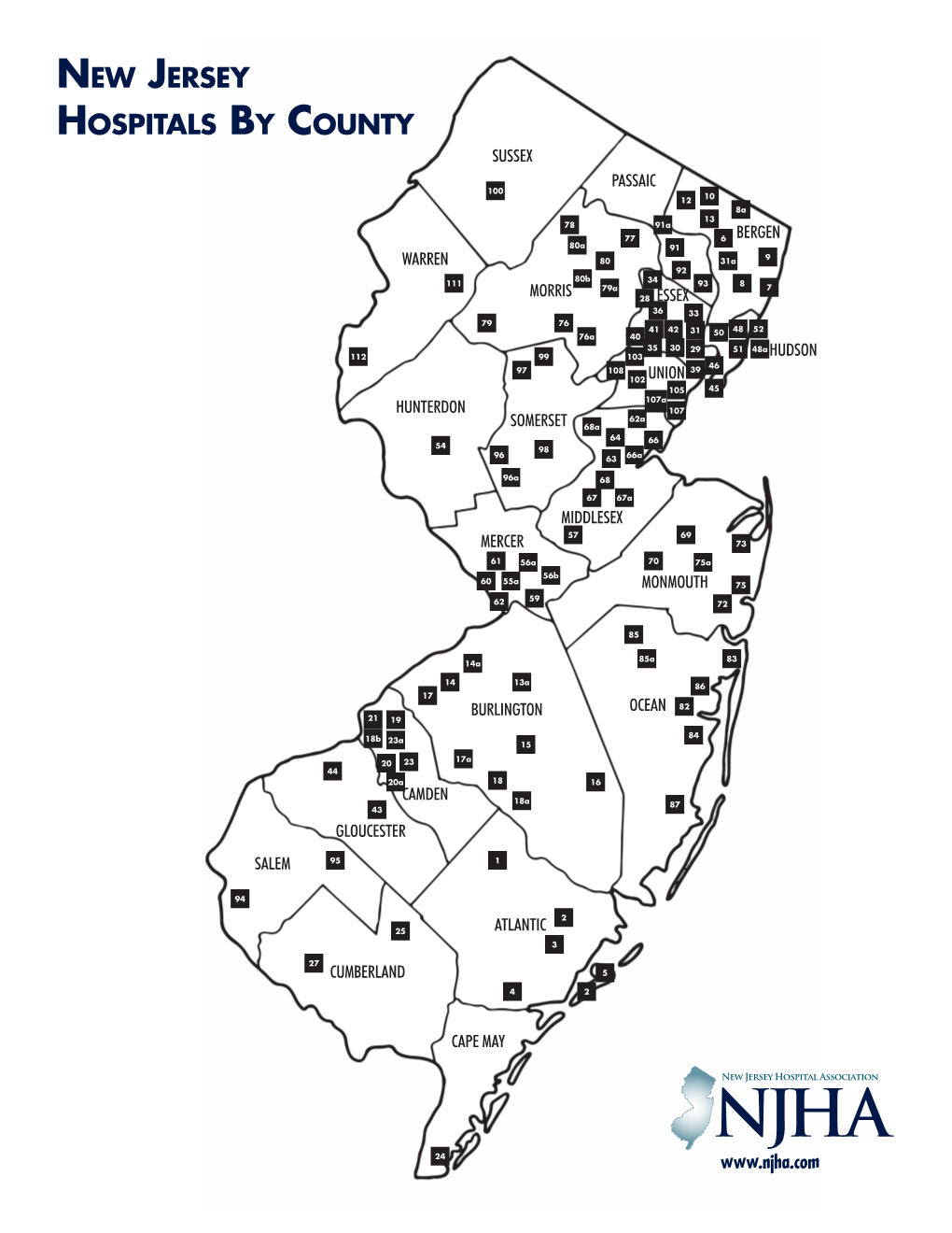 New Jersey Hospitals by County