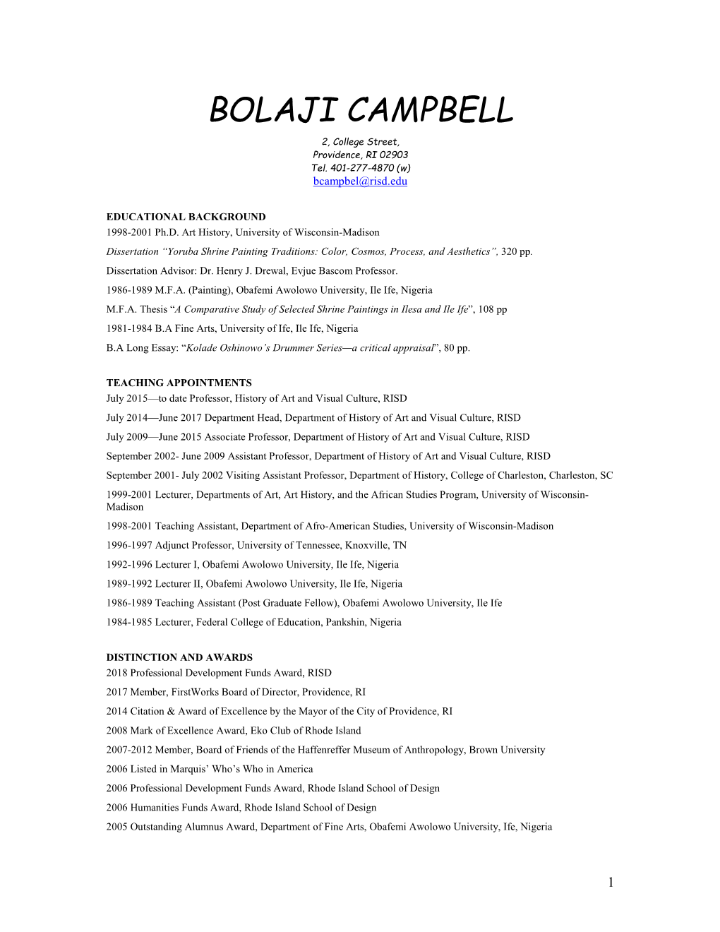 Bolaji Campbell's CV