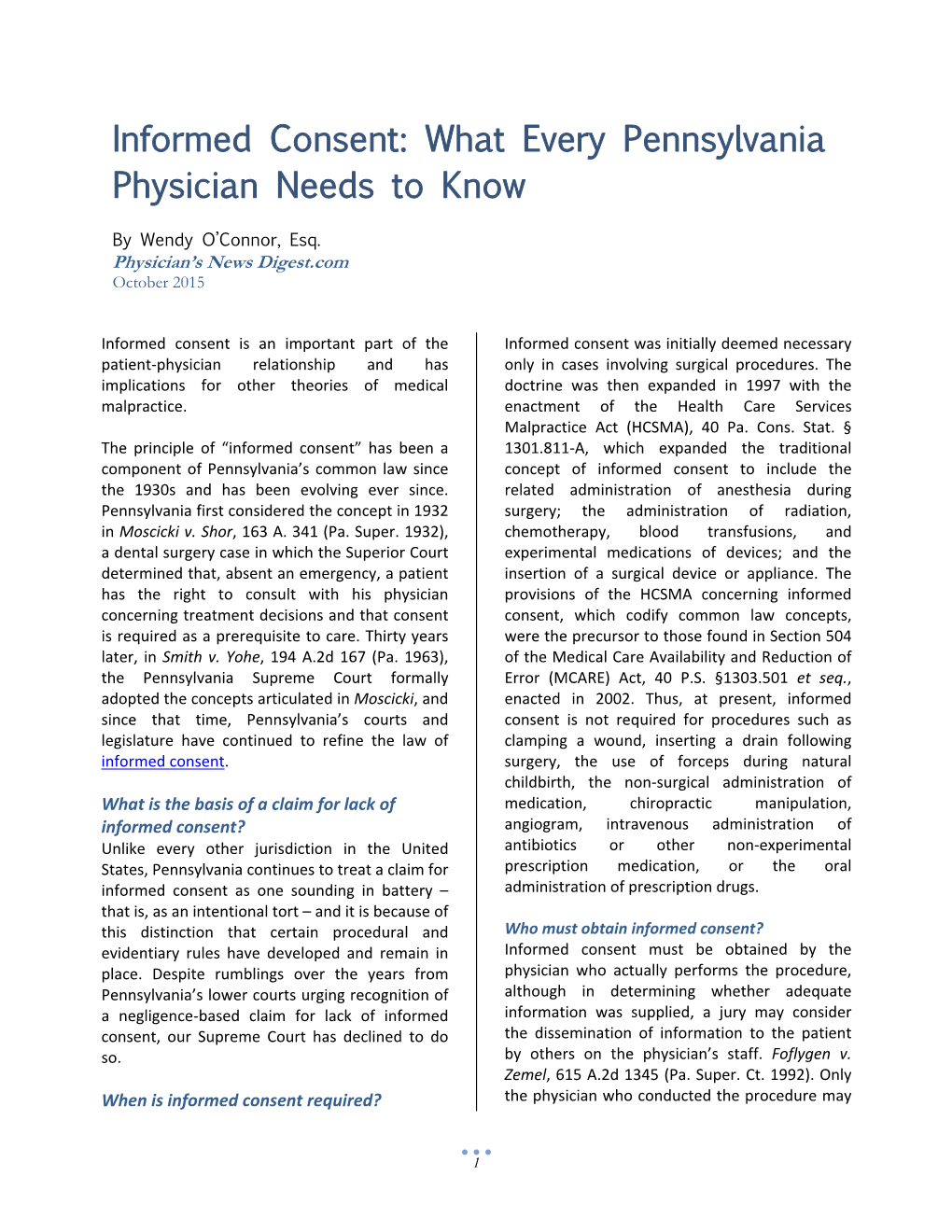 Informed Consent: What Every Pennsylvania Physician Needs to Know