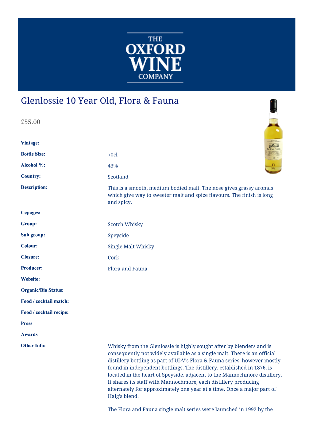 Glenlossie 10 Year Old, Flora & Fauna