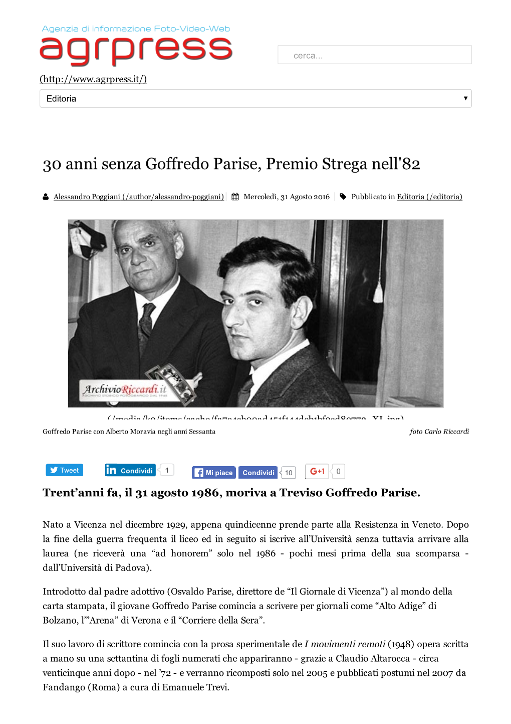 30 Anni Senza Goffredo Parise, Premio Strega Nell'82