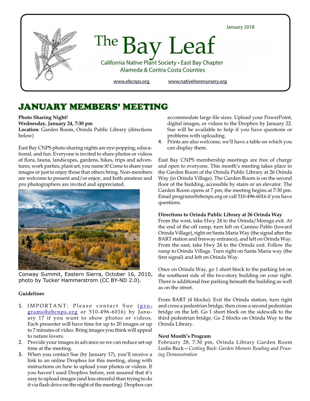 The Bay Leaf California Native Plant Society • East Bay Chapter Alameda & Contra Costa Counties