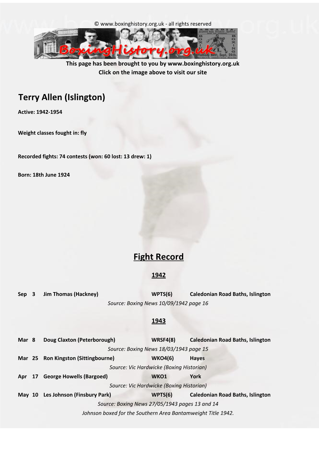 Fight Record Terry Allen (Islington)