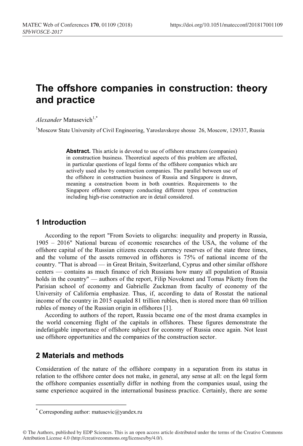 The Offshore Companies in Construction: Theory and Practice