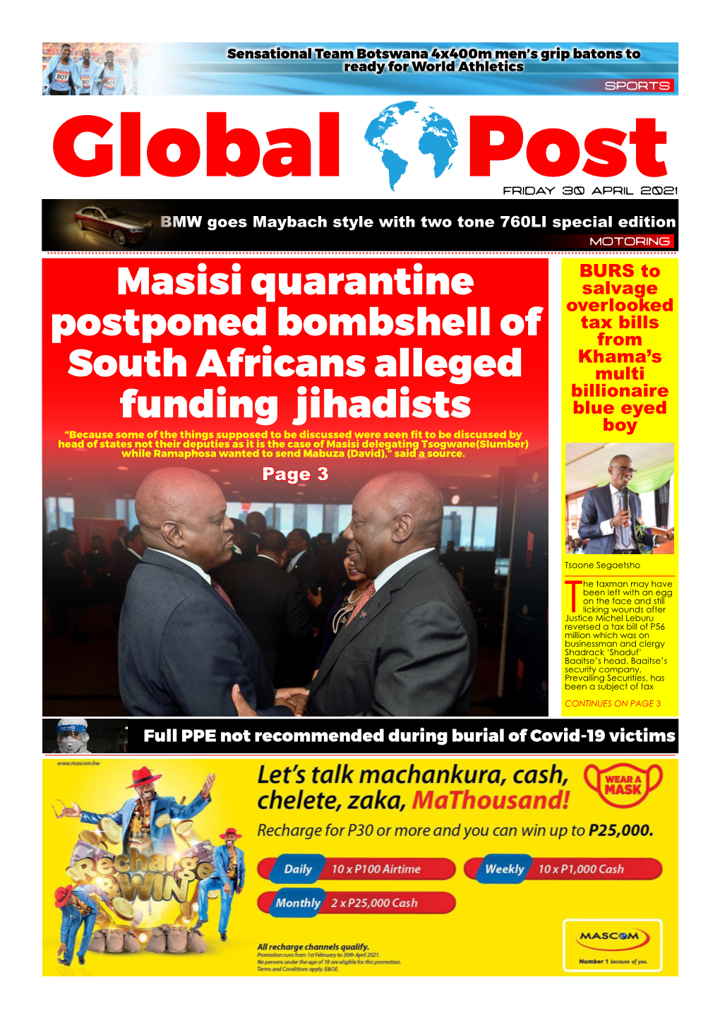 Masisi Quarantine Postponed Bombshell of South Africans Alleged Funding Jihadists