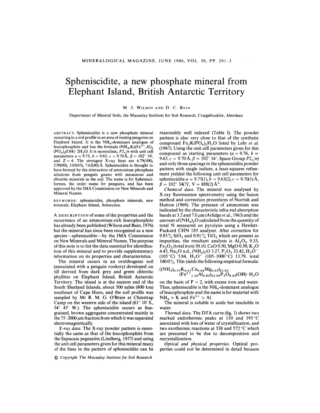 Spheniscidite, a New Phosphate Mineral from Elephant Island, British Antarctic Territory