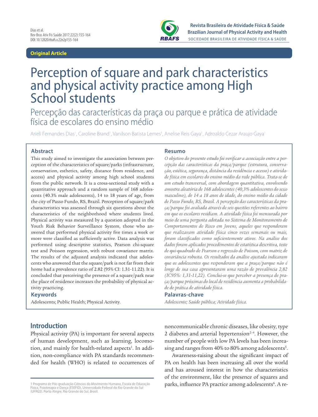 Perception of Square and Park Characteristics and Physical Activity