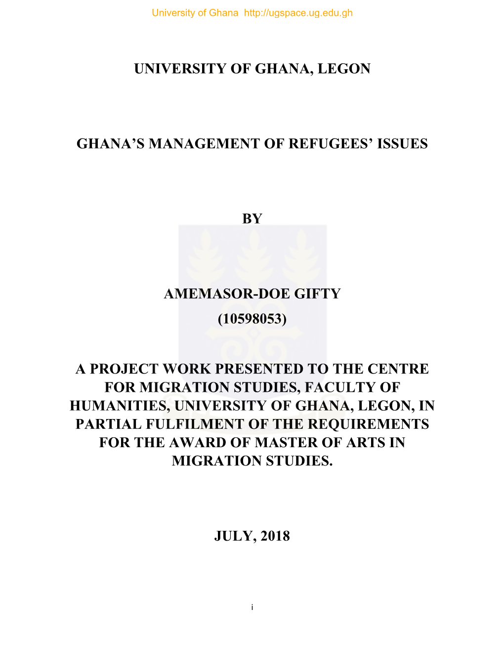 Ghana's Management of Refugees' Issues.Pdf