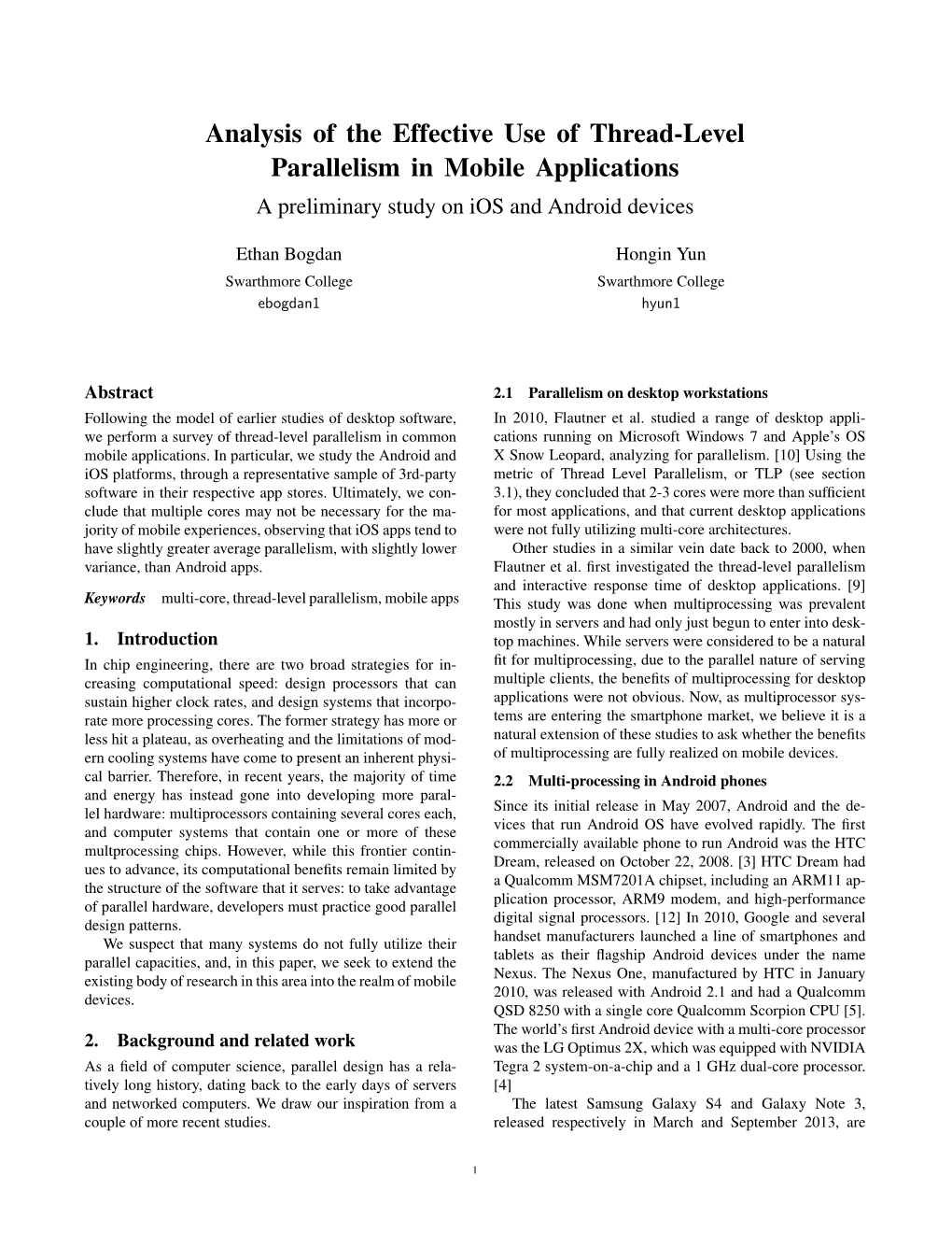 Analysis of the Effective Use of Thread-Level Parallelism in Mobile Applications a Preliminary Study on Ios and Android Devices