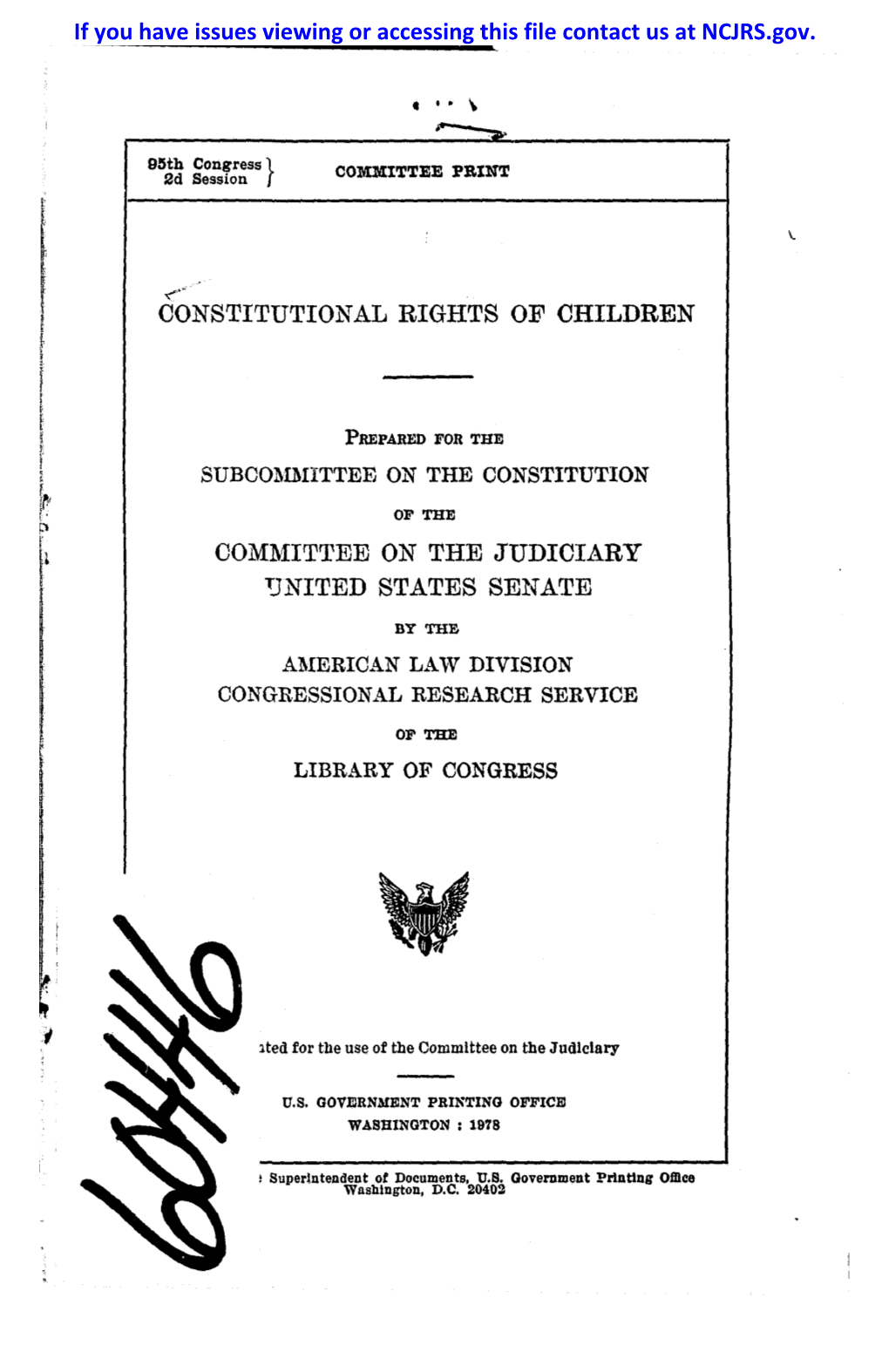 CONSTITUTIONAL RIGHTS of CHILDREN COMMITTEE on the JUDICIARY TJNITED STATES SENATE If You Have Issues Viewing Or Accessing This