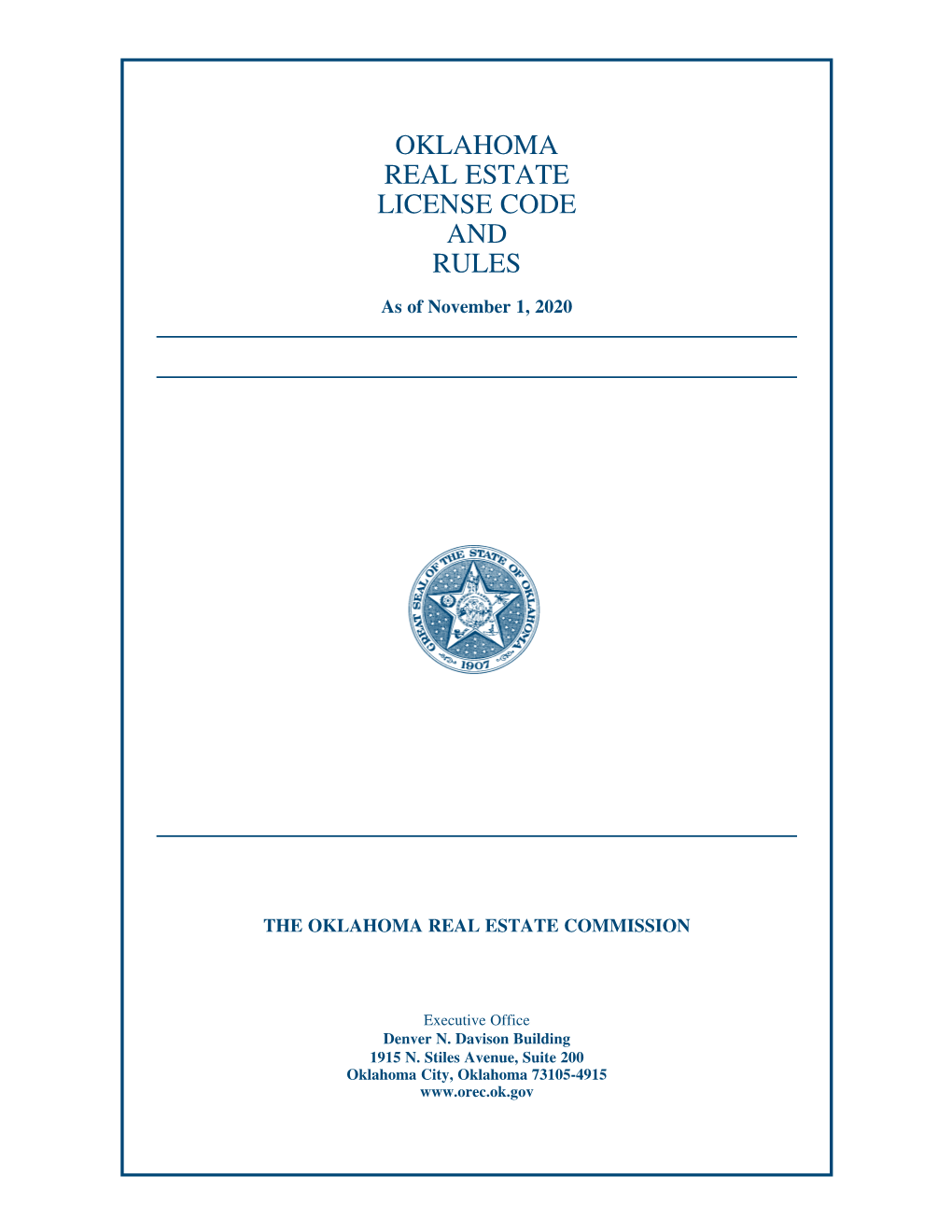 Oklahoma Real Estate License Code and Rules