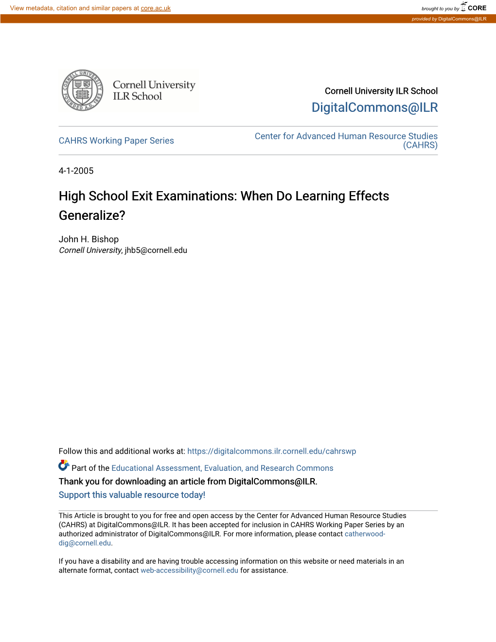 High School Exit Examinations: When Do Learning Effects Generalize?