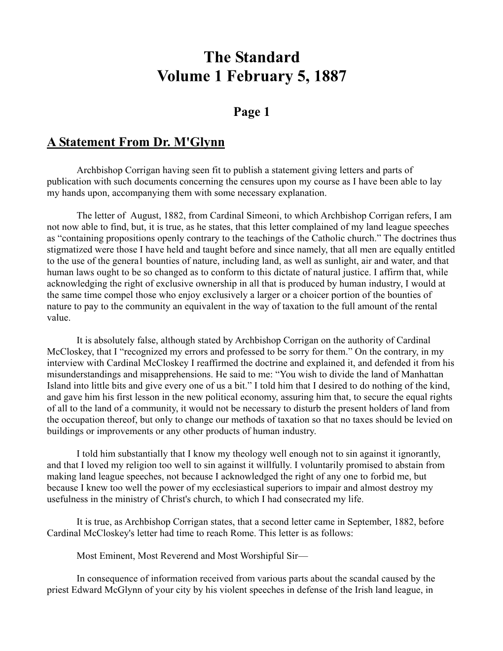 The Standard Volume 1 February 5, 1887