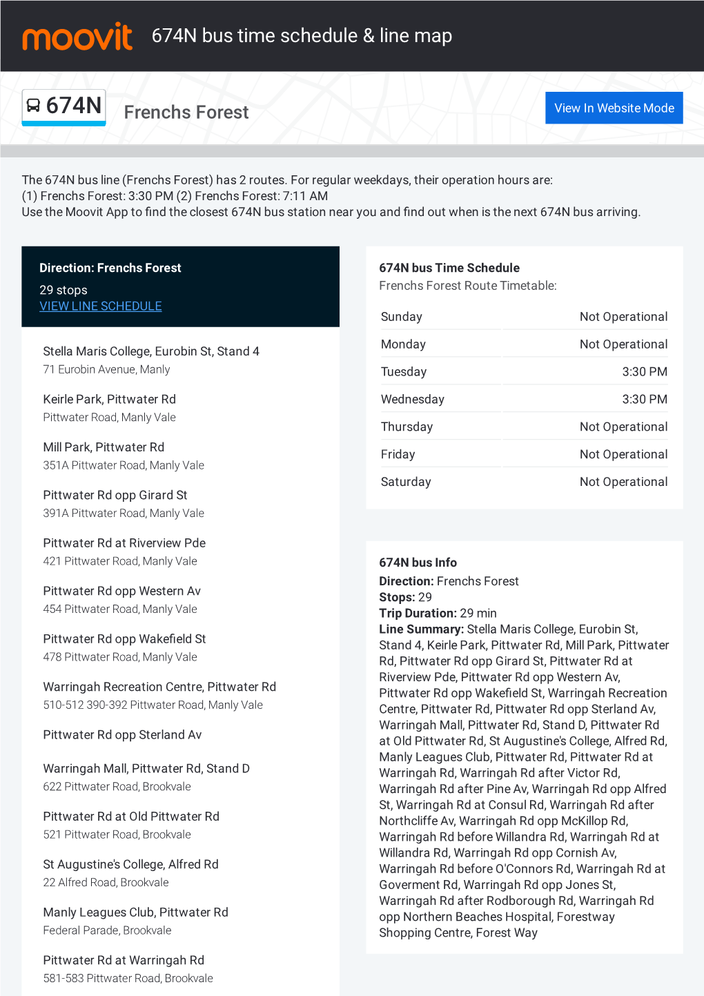 674N Bus Time Schedule & Line Route