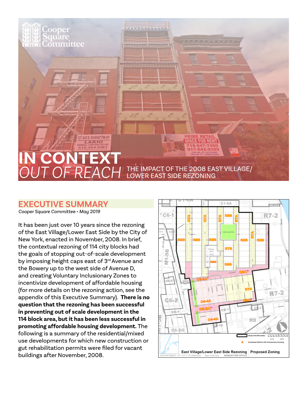 In Context the Impact of the 2008 East Village/ out of Reach Lower East Side Rezoning