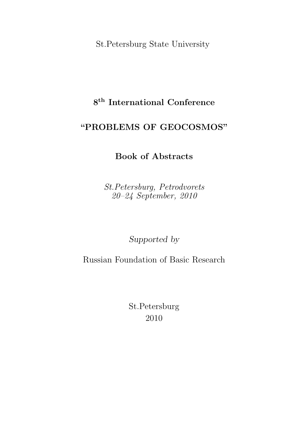 “PROBLEMS of GEOCOSMOS” Book of Abstracts St.Petersburg, Petrodv