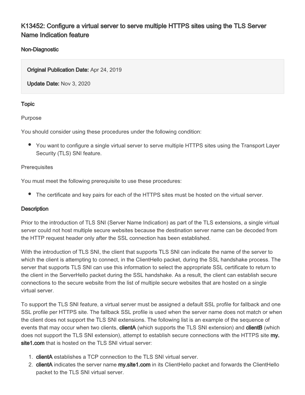 K13452: Configure a Virtual Server to Serve Multiple HTTPS Sites Using the TLS Server Name Indication Feature