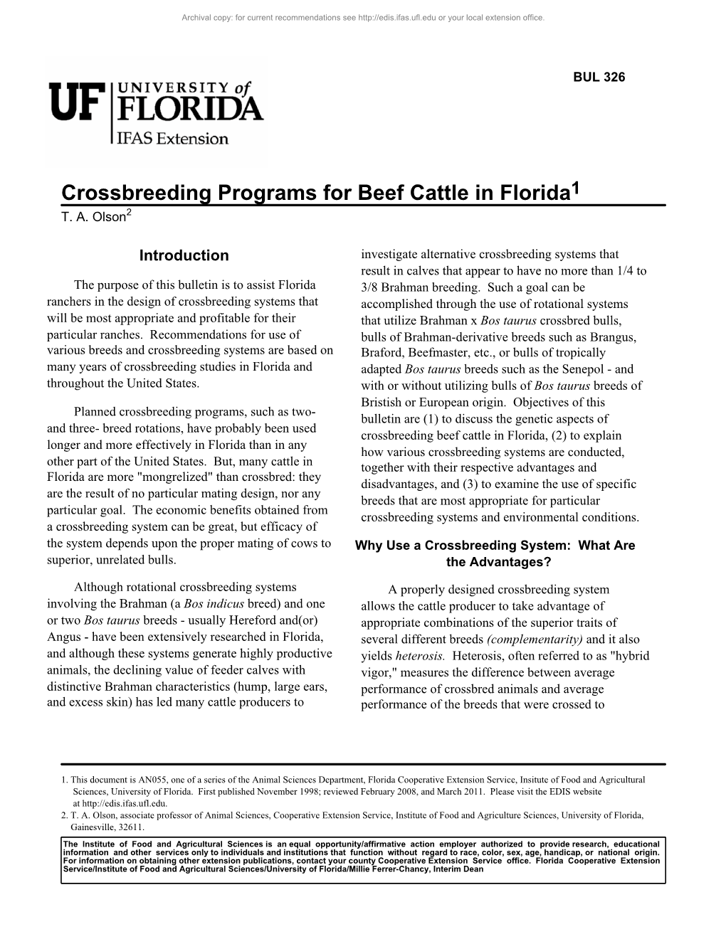 Crossbreeding Programs for Beef Cattle in Florida1 T