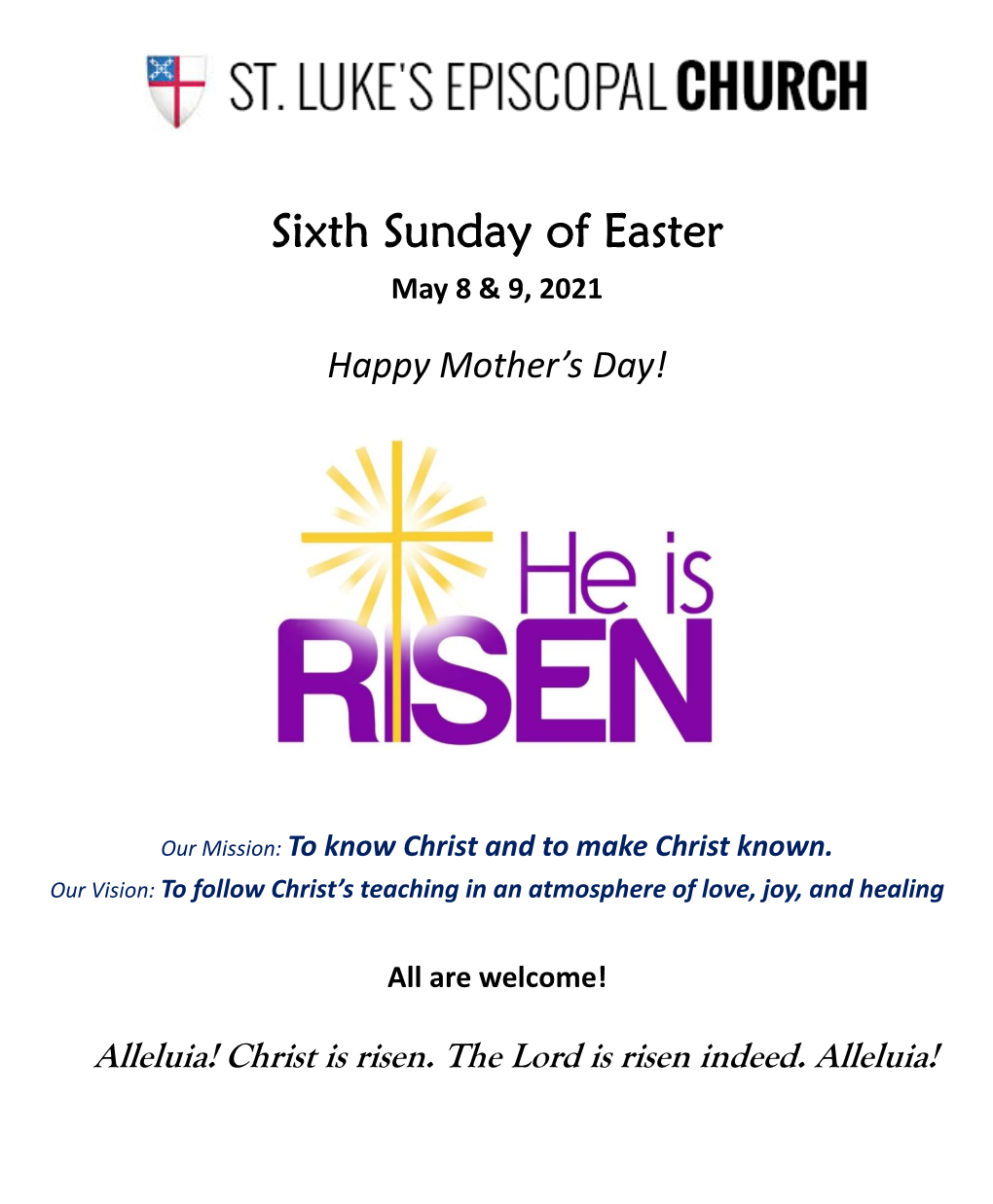 Sixth Sunday of Easter May 8 & 9, 2021