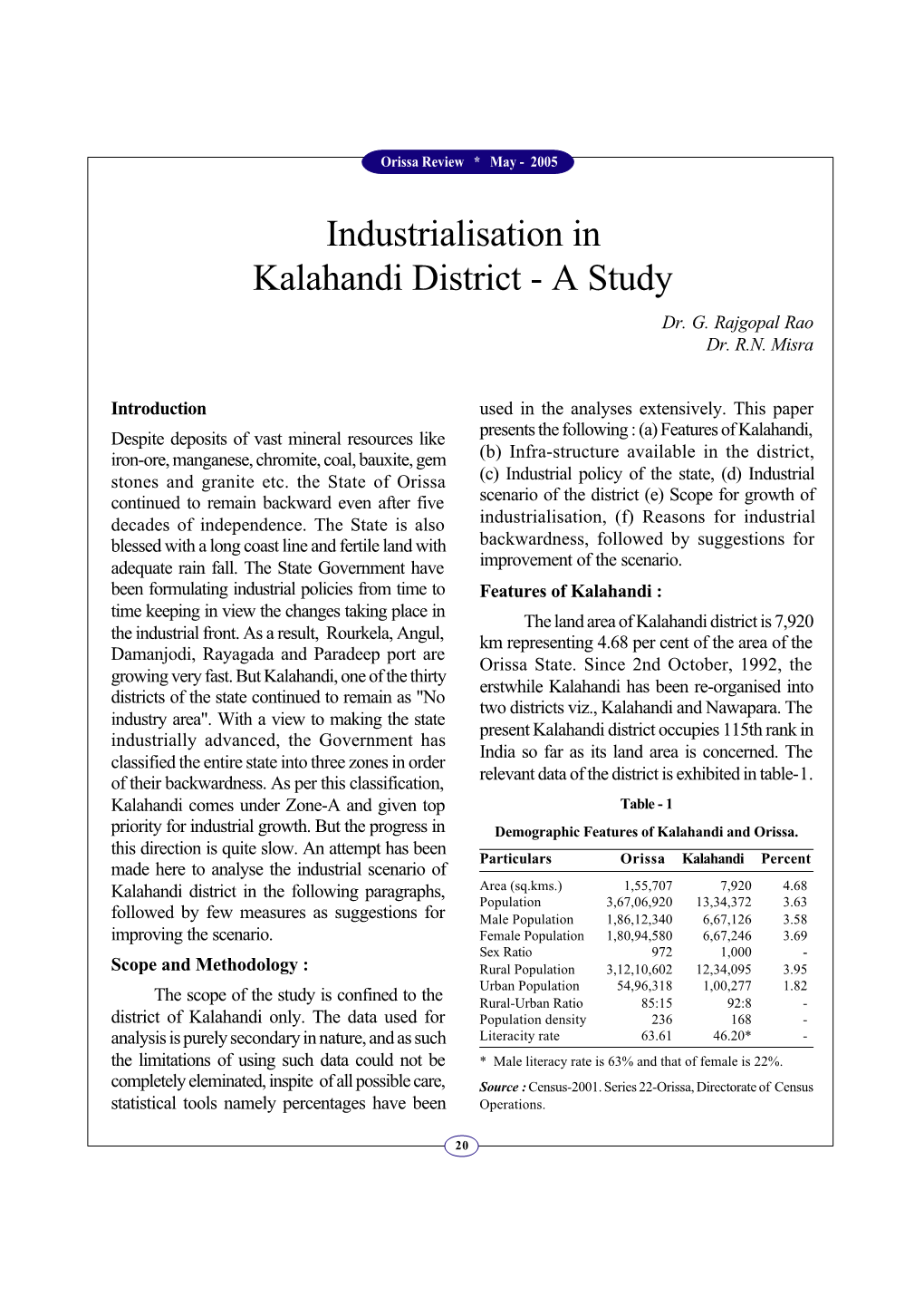 Industrialisation in Kalahandi District - a Study Dr