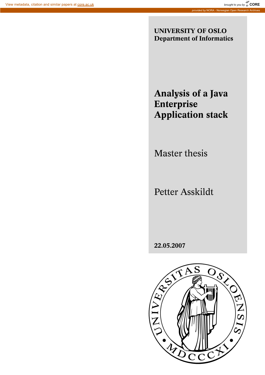 Analysis of a Java Enterprise Application Stack Master Thesis