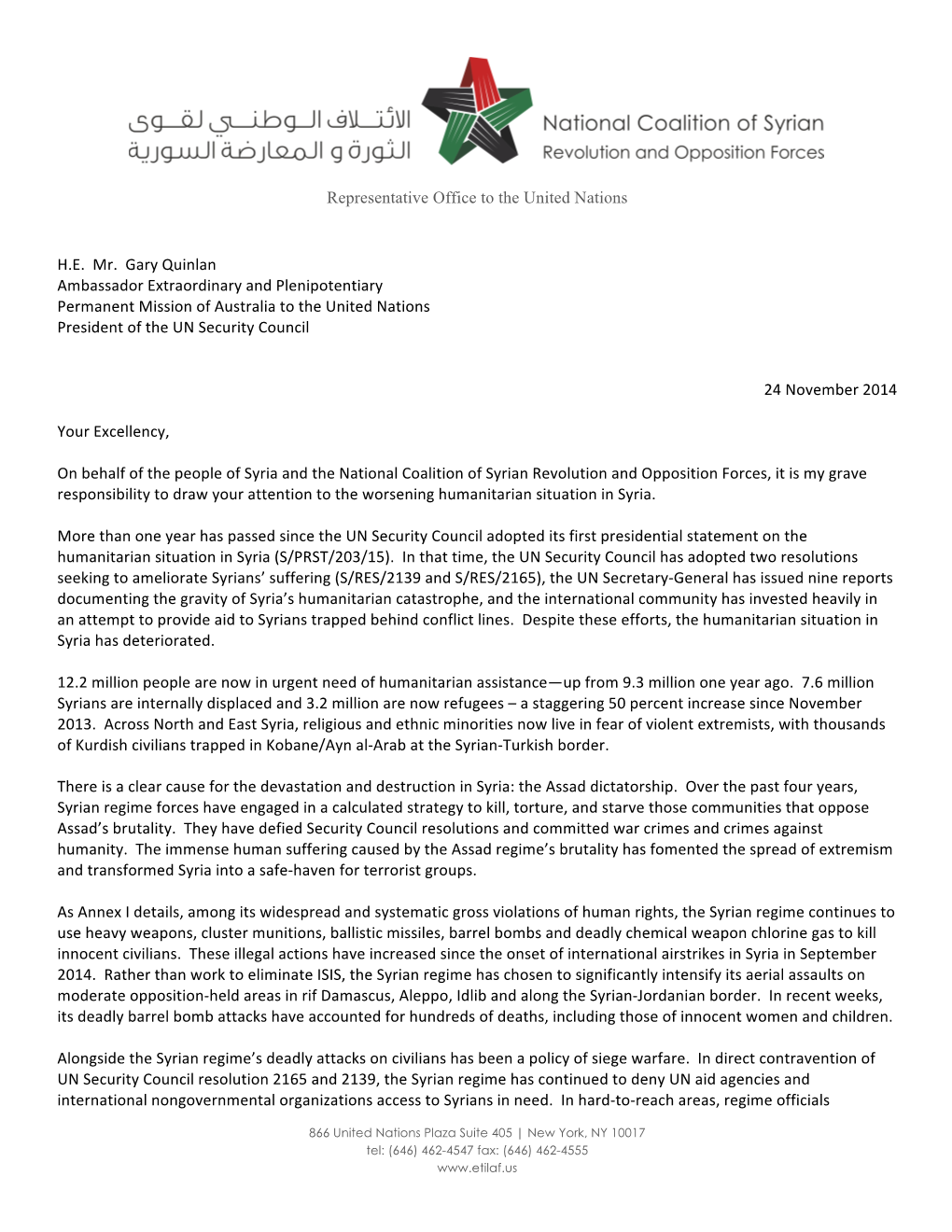 SNC Syria 9Th Humanitarian Briefing Letter