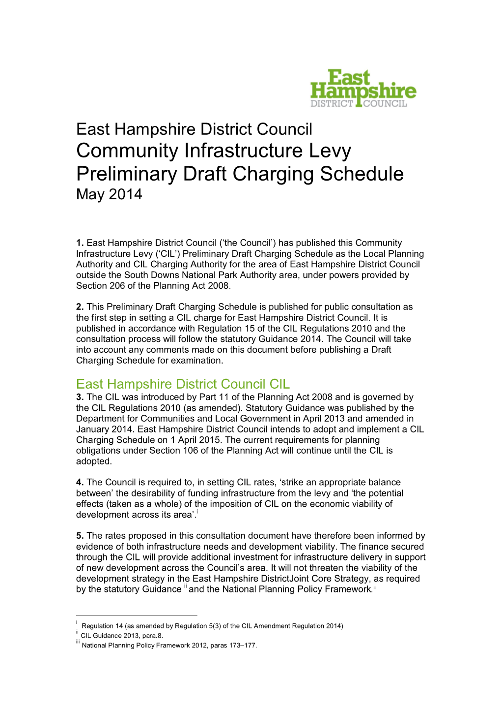 Community Infrastructure Levy Preliminary Draft Charging Schedule May 2014