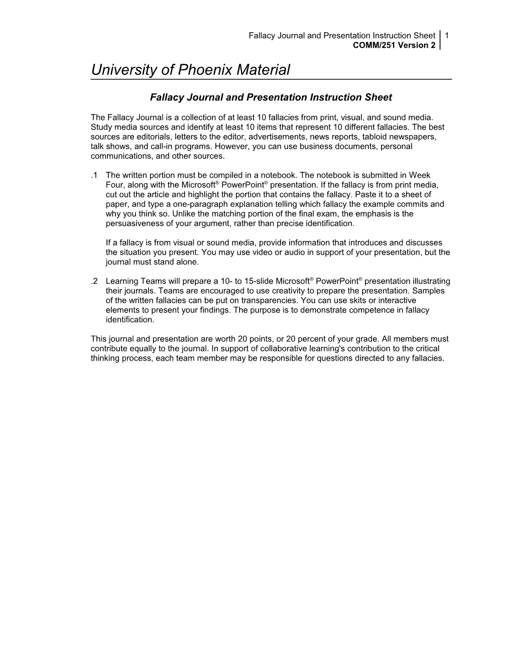 Fallacy Journal and Presentation Instruction Sheet