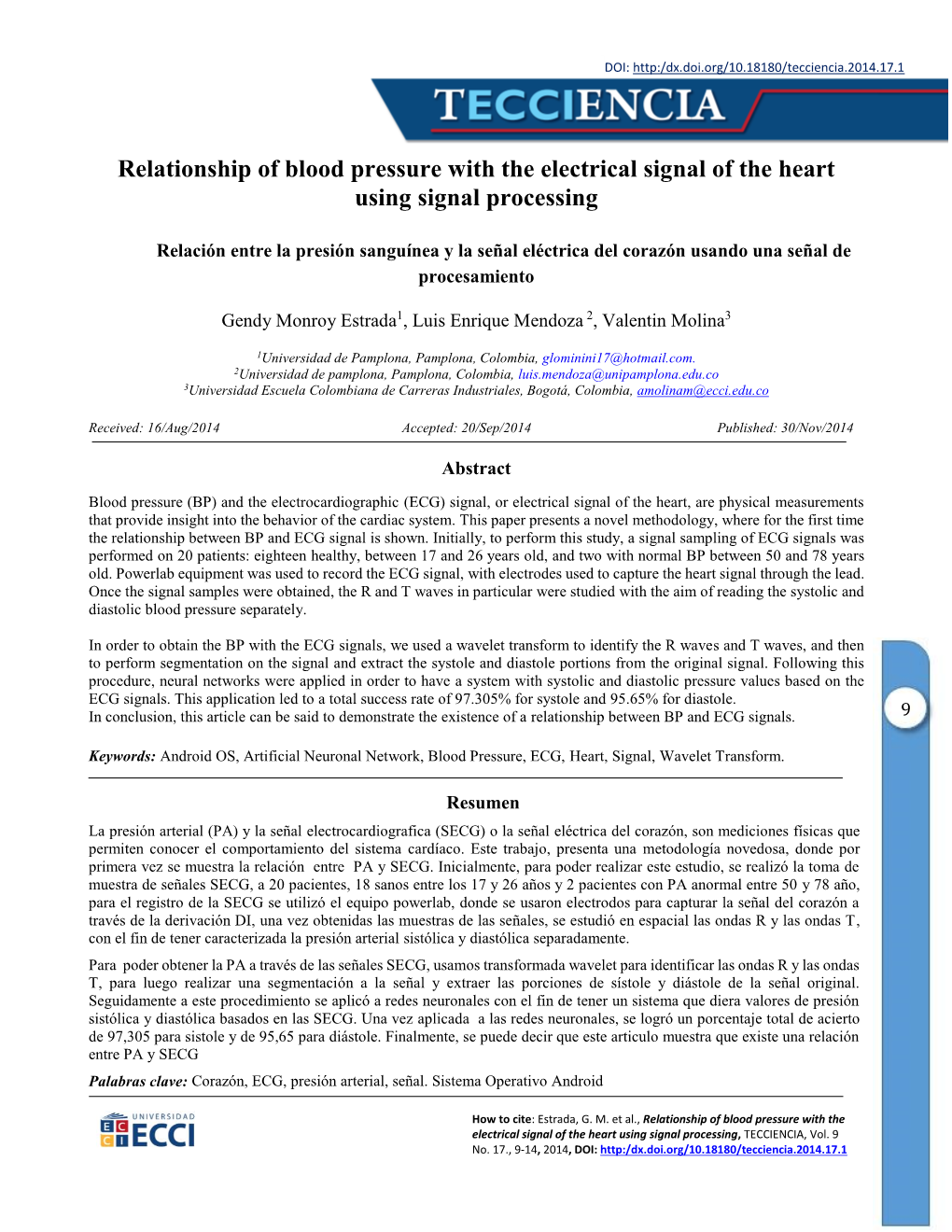 Relationship of Blood Pressure with the Electrical Signal of the Heart Using Signal Processing