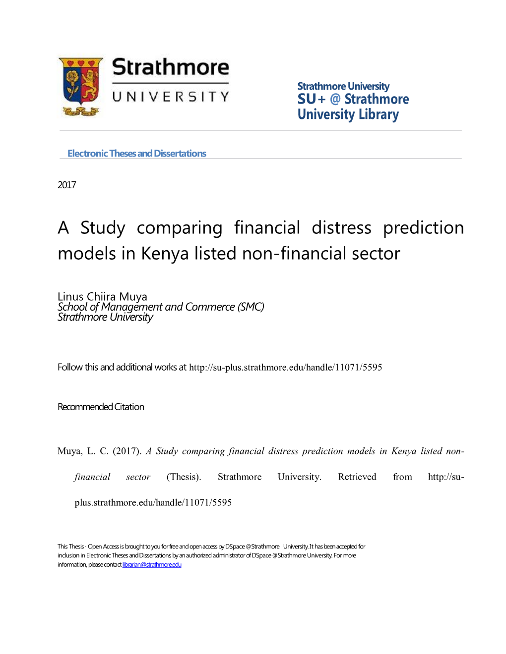A Study Comparing Financial Distress Prediction Models in Kenya Listed Non-Financial Sector