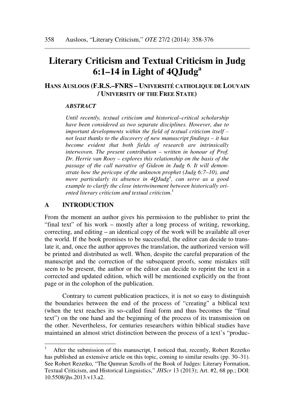 Literary Criticism and Textual Criticism in Judg 6:1–14 in Light of 4Qjudga