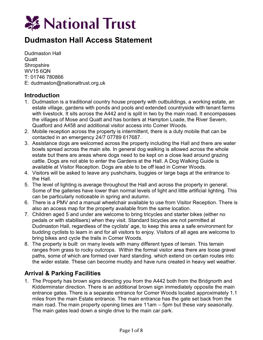 Dudmaston Hall Access Statement