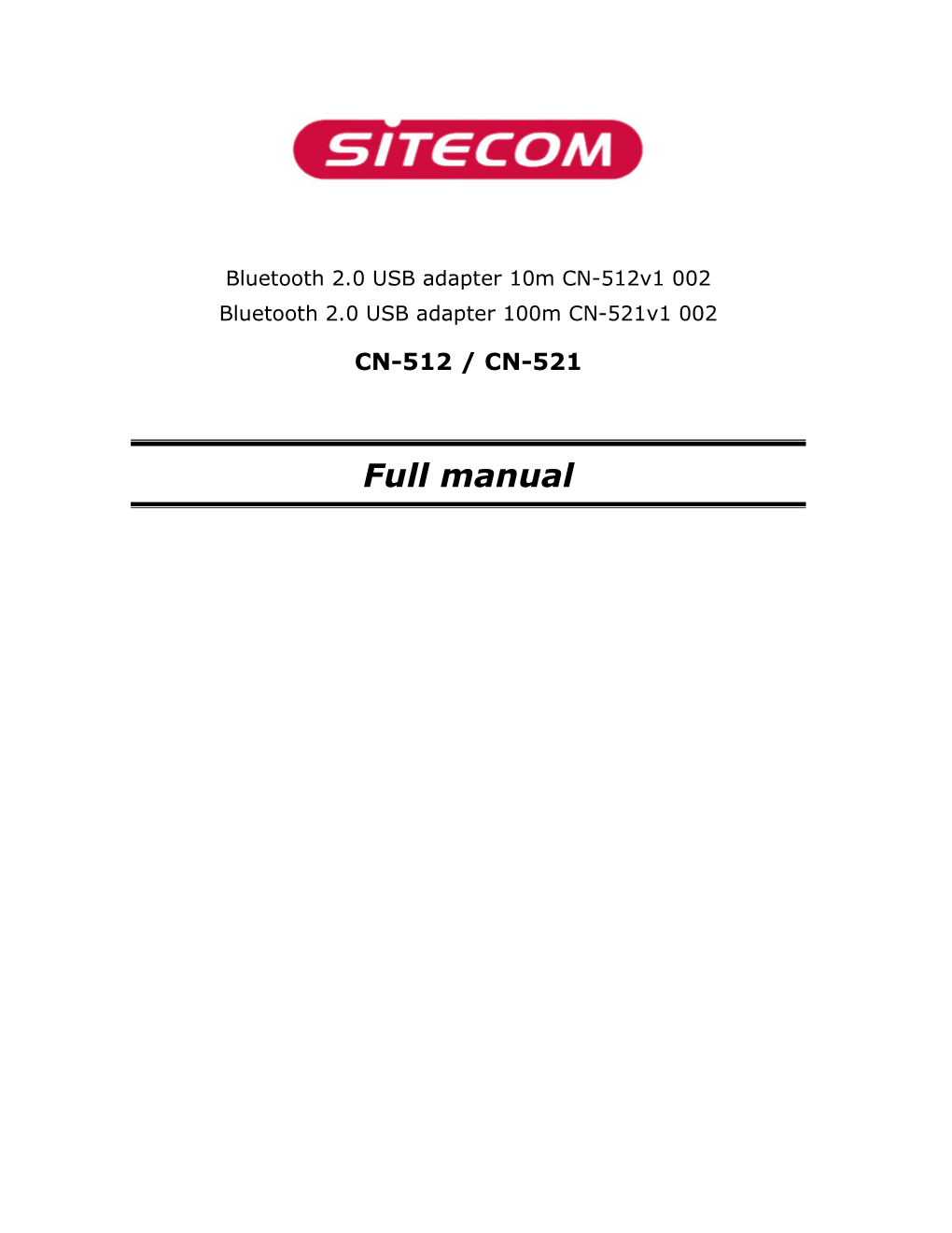 Full Manual Sitecom Bluetooth 2.0 USB Adapter CN-512 /CN-521