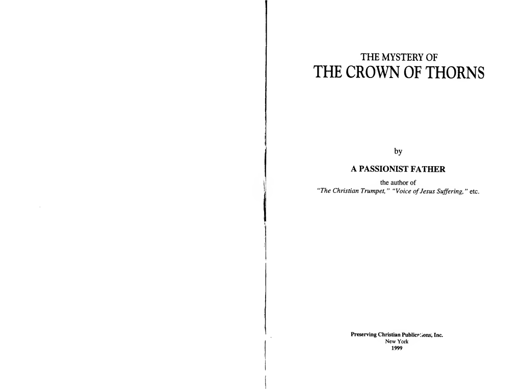 The Mystery of Crown of Thorns by a Passionist Father