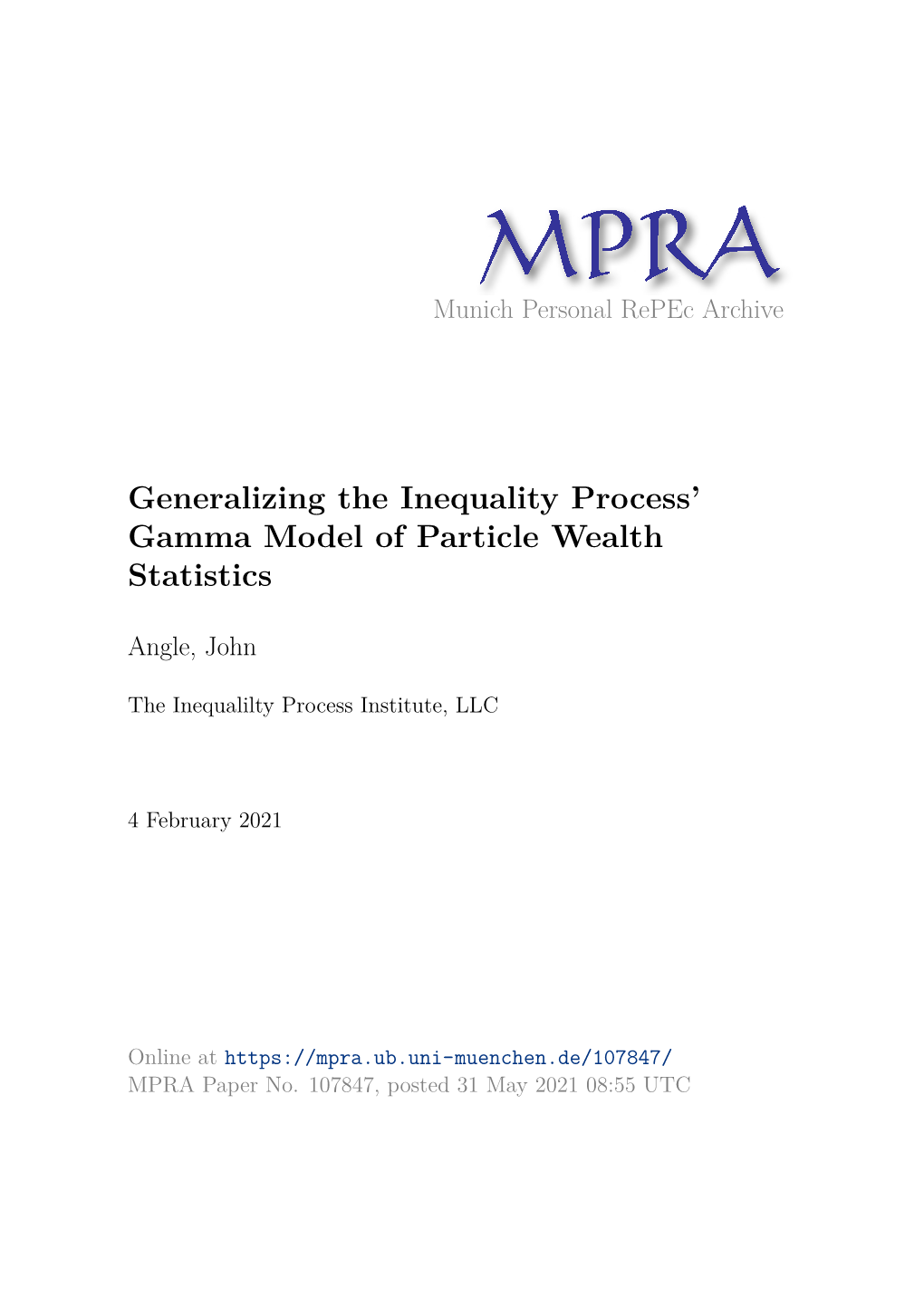 Generalizing the Inequality Process' Gamma Model of Particle Wealth