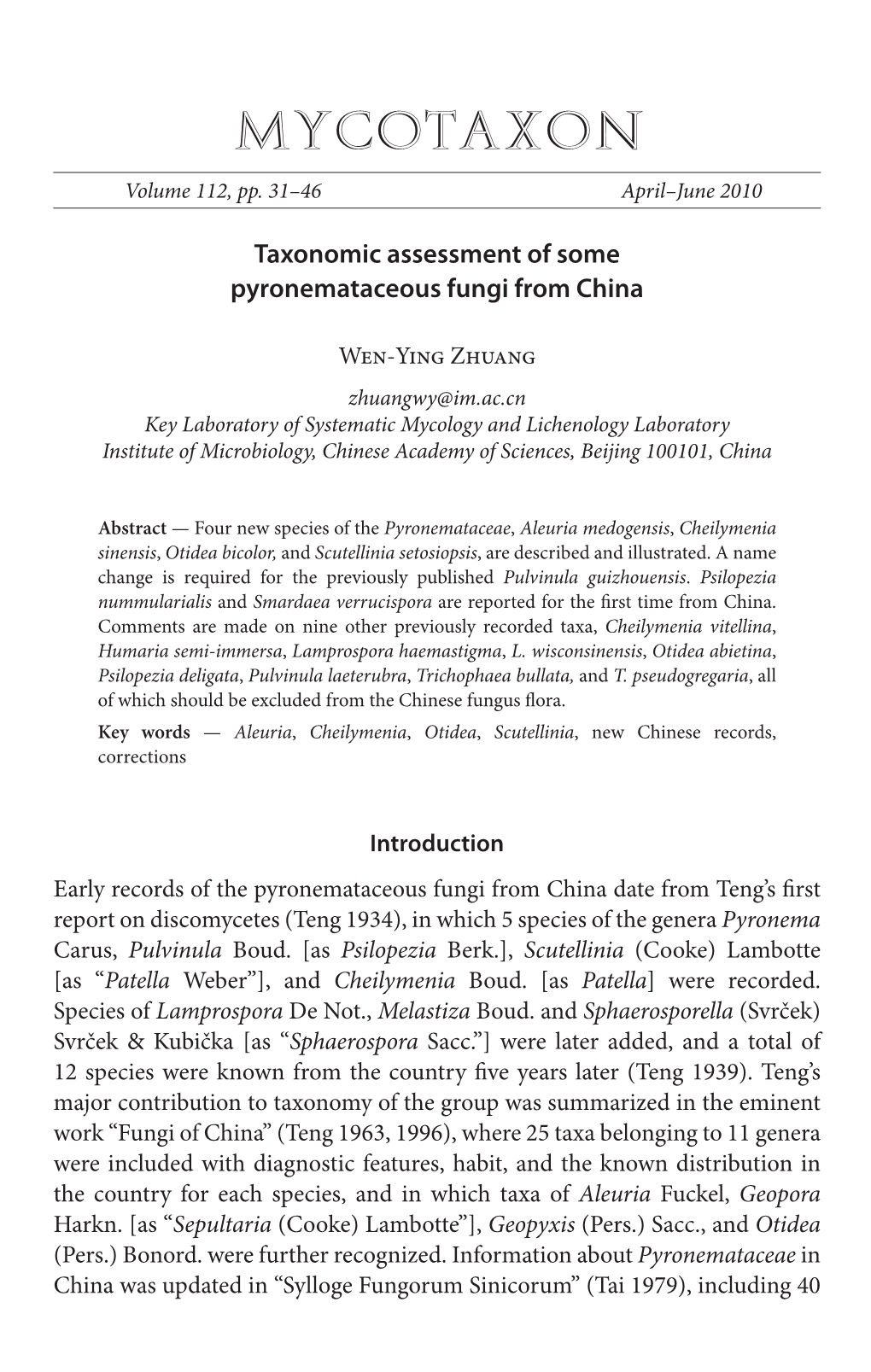 Taxonomic Assessment of Some Pyronemataceous Fungi from China