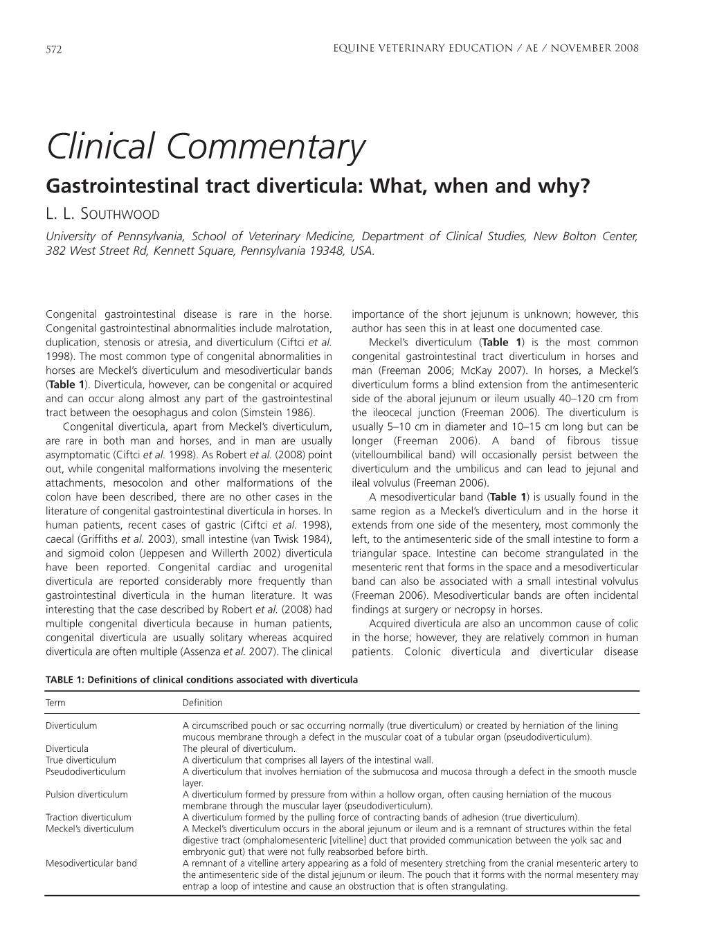 Clinical Commentary Gastrointestinal Tract Diverticula: What, When and Why? L