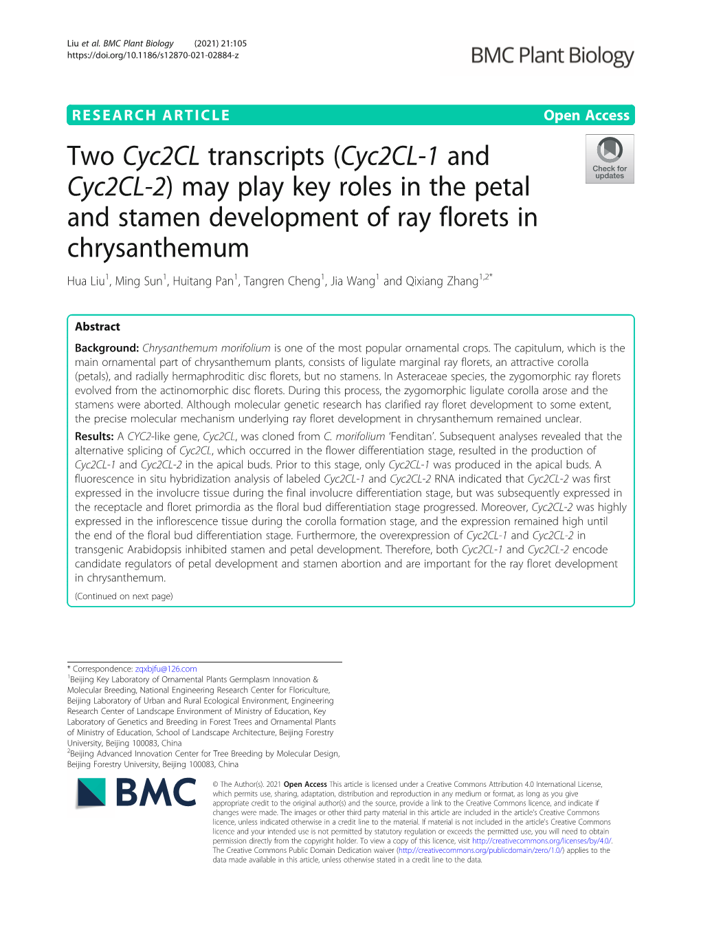 May Play Key Roles in the Petal and Stamen Development of Ray Florets in Chrysant