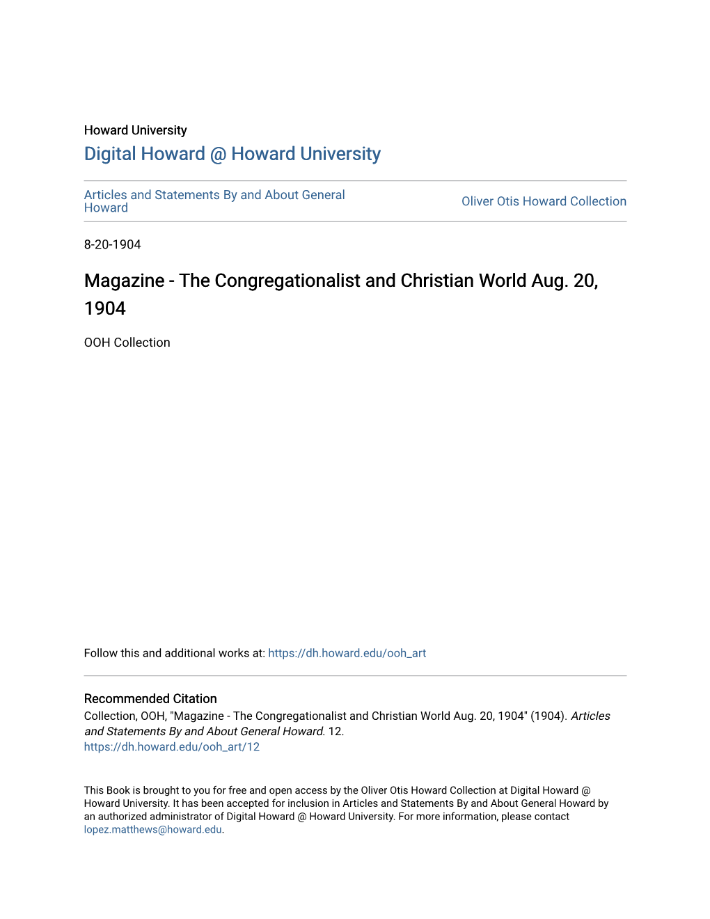 Magazine - the Congregationalist and Christian World Aug
