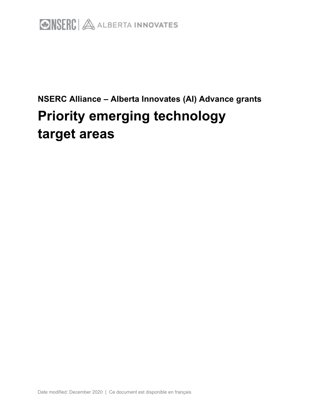 Priority Emerging Technology Target Areas