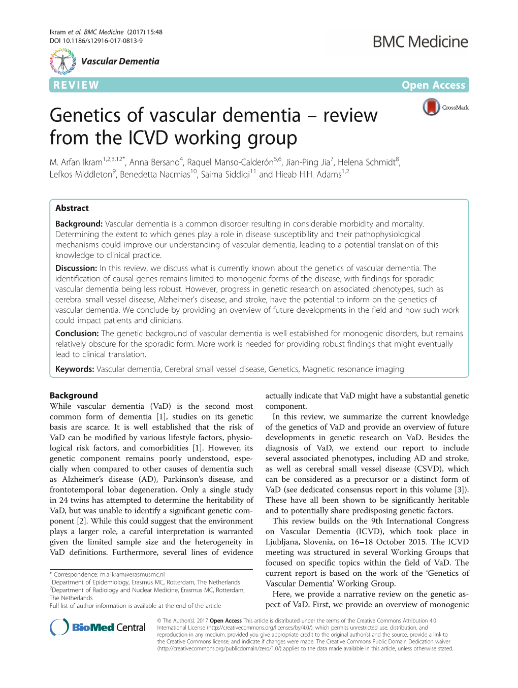 Genetics of Vascular Dementia – Review from the ICVD Working Group M