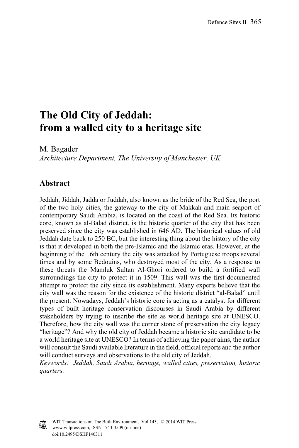 The Old City of Jeddah: from a Walled City to a Heritage Site