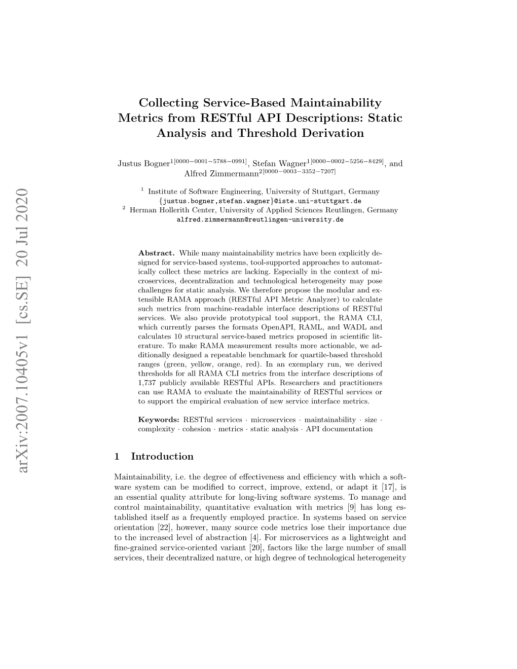 Arxiv:2007.10405V1 [Cs.SE] 20 Jul 2020 Maintainability, I.E