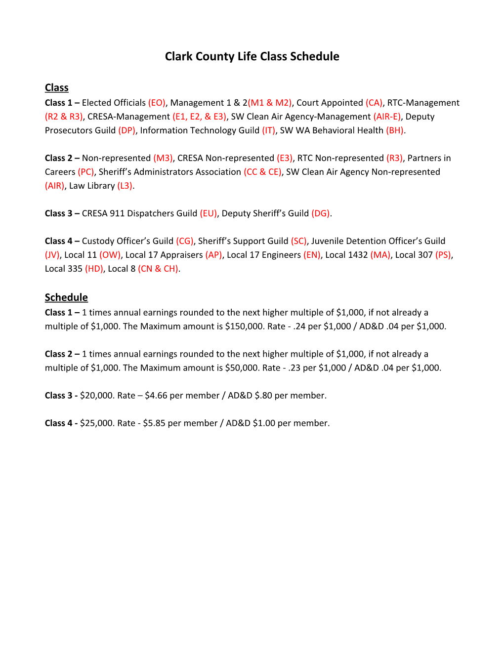 Clark County Life Class Schedule