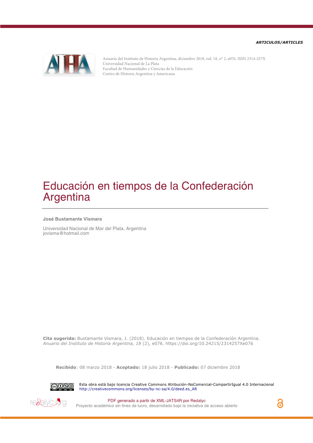 Educación En Tiempos De La Confederación Argentina